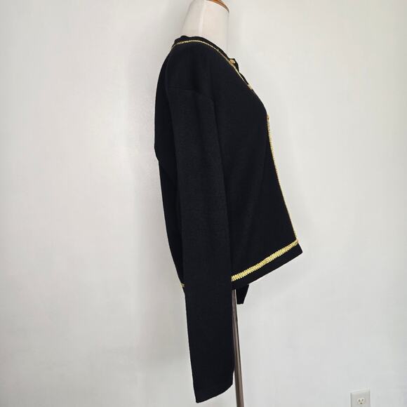 Vintage Talbots Wool Cardigan Sweater Black Gold Trim Holiday Women Large - Picture 2 of 11